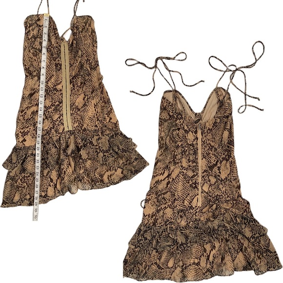 Skylar + Madison Snake Print Cinched Mini Ruffle Dress Retro Frill Sleeveless S - Picture 8 of 8